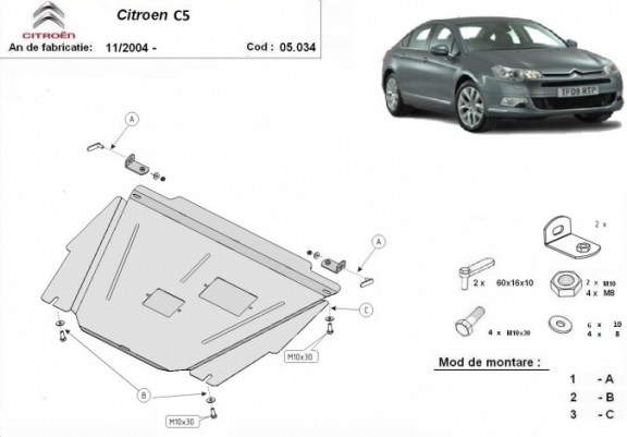 Cache sous moteur et de la boîte de vitesse Citroen C5