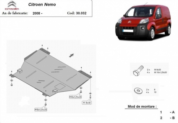 Cache sous moteur et de la boîte de vitesse Citroen Nemo