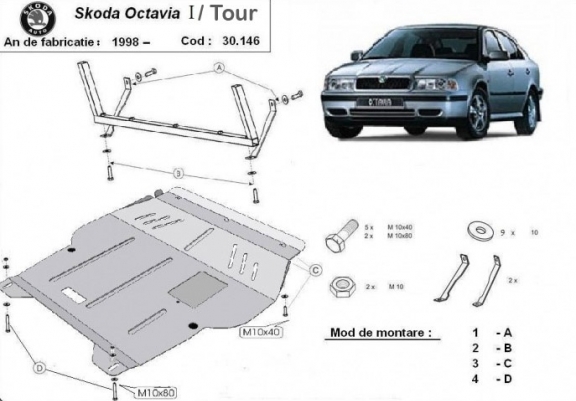 Cache sous moteur et de la boîte de vitesse Skoda Octavia Tour