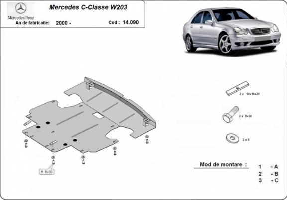 Cache sous moteur et de la radiateur Mercedes C-Classe W203