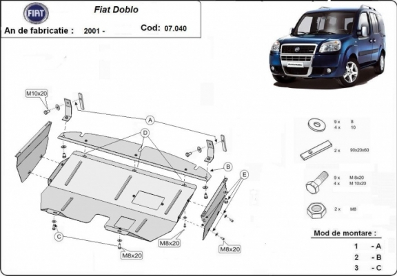 Cache sous moteur et de la boîte de vitesse Fiat Doblo