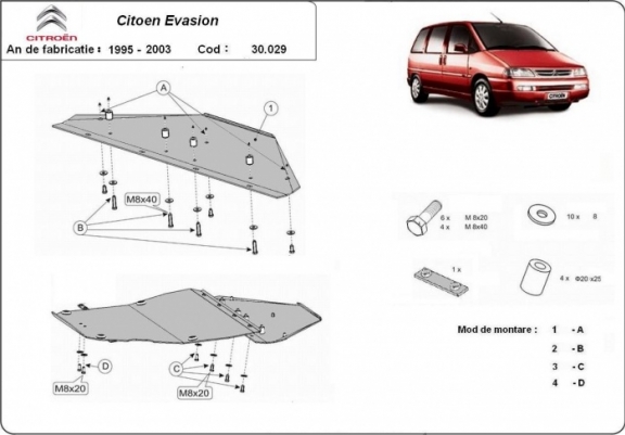 Cache sous moteur et de la boîte de vitesse Citroen Evaeton