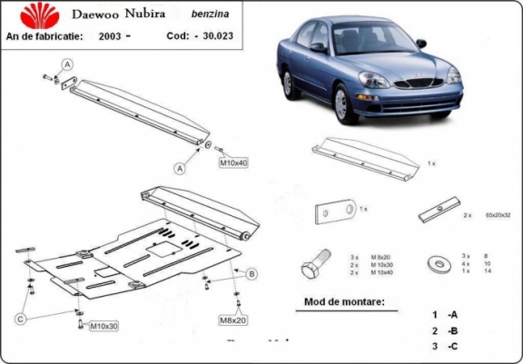 Cache sous moteur et de la boîte de vitesse Daewoo Nubira