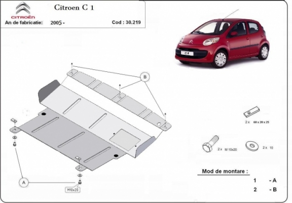 Cache sous moteur et de la boîte de vitesse Citroen C 1