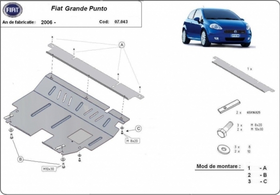 Cache sous moteur et de la boîte de vitesse Fiat Grande Punto