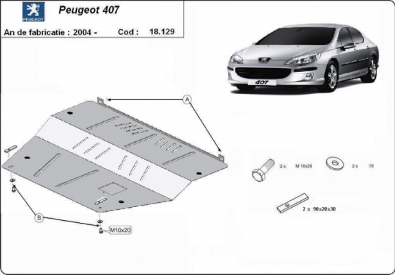 Cache sous moteur et de la boîte de vitesse Peugeot 407