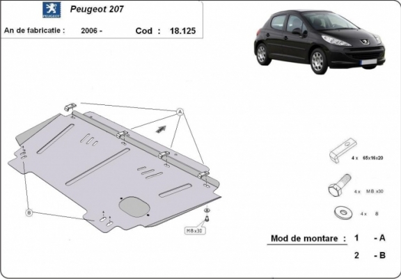 Cache sous moteur et de la boîte de vitesse Peugeot 207