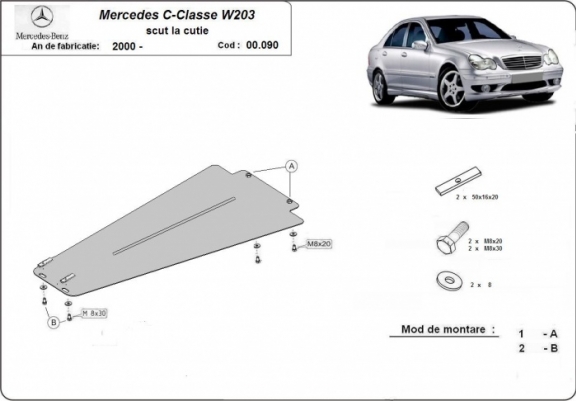 Cache de protection de la boîte de vitesse Mercedes C-Clasee W203 - automatique