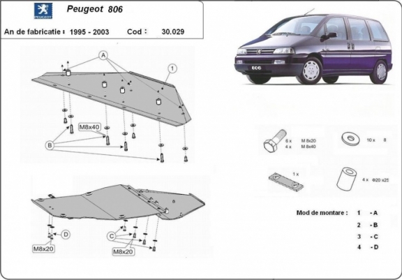 Cache sous moteur et de la boîte de vitesse Peugeot 806