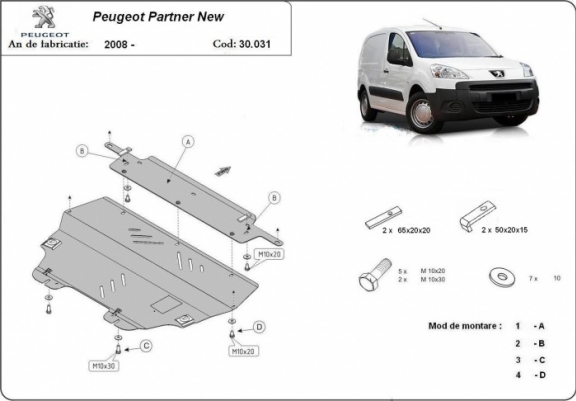 Cache sous moteur et de la boîte de vitesse Peugeot Partner
