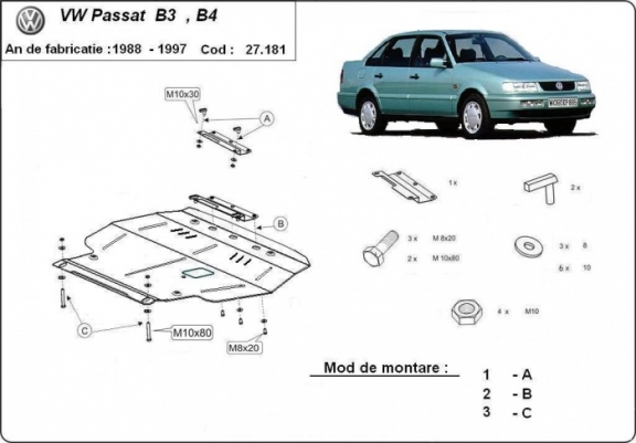 Cache sous moteur et de la boîte de vitesse Volkswagen Passat - B3, B4 