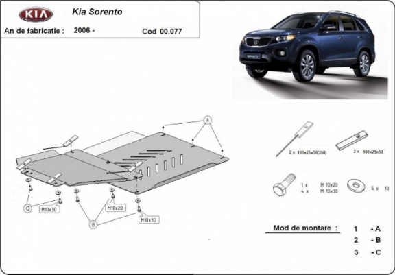 Cache de protection de la boîte de vitesse et de la différentiel Kia Sorento