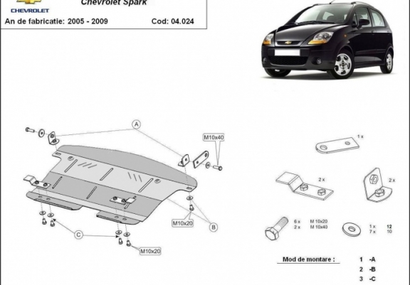 Cache sous moteur et de la boîte de vitesse Chevrolet Spark