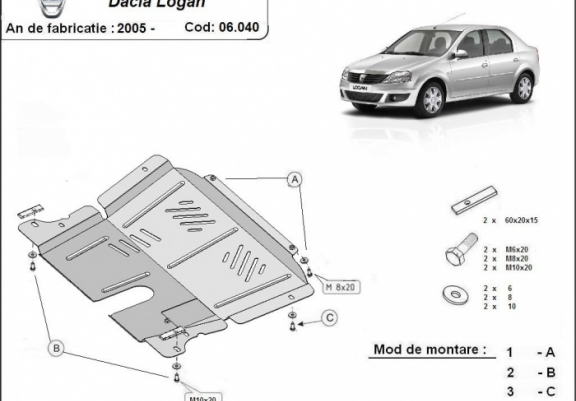 Cache sous moteur et de la boîte de vitesse Dacia Logan 1