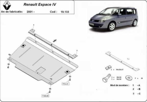 Cache sous moteur et de la boîte de vitesse Renault Espace 4