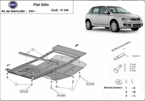 Cache sous moteur et de la boîte de vitesse Fiat Stilo