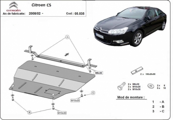 Cache sous moteur et de la boîte de vitesse citroen C5