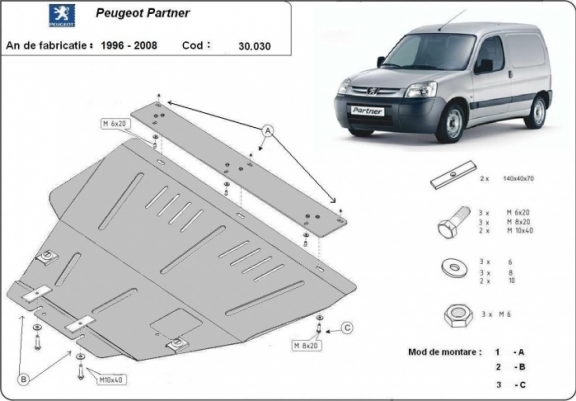 Cache sous moteur et de la boîte de vitesse Peugeot Partner