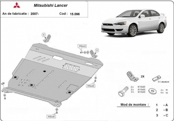 Cache sous moteur et de la boîte de vitesse Mitsubishi Lancer