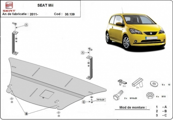 Cache sous moteur et de la boîte de vitesse Seat Mii