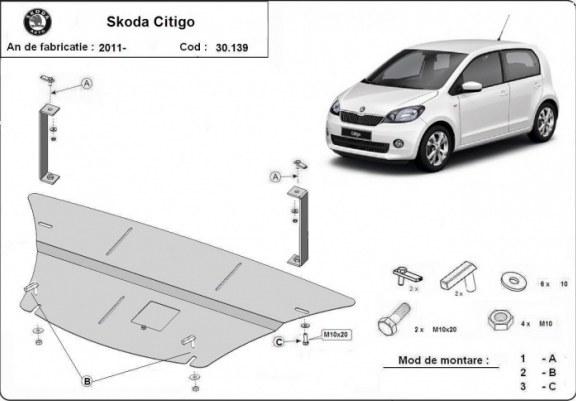Cache sous moteur et de la boîte de vitesse Skoda Citigo