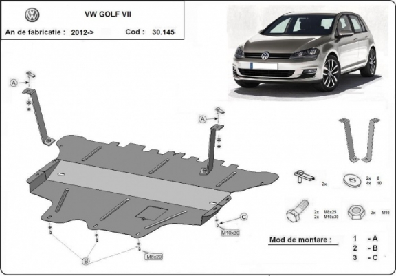 Cache sous moteur et de la boîte de vitesse VW Golf 7 - boîte de vitesses manuelle