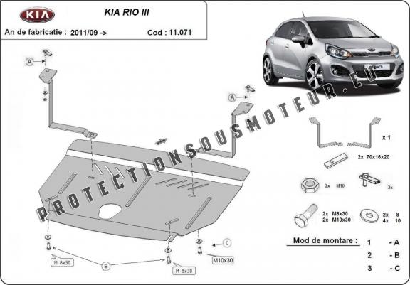 Cache sous moteur et de la boîte de vitesse Kia Rio 3