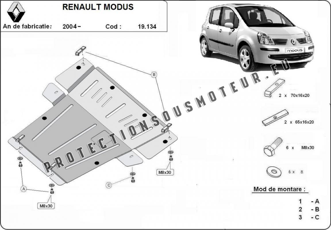 RENAULT CACHE DE PROTECTION SOUS MOTEUR Cache de Protection Sous Moteur -  Renault Modus - Clio 3