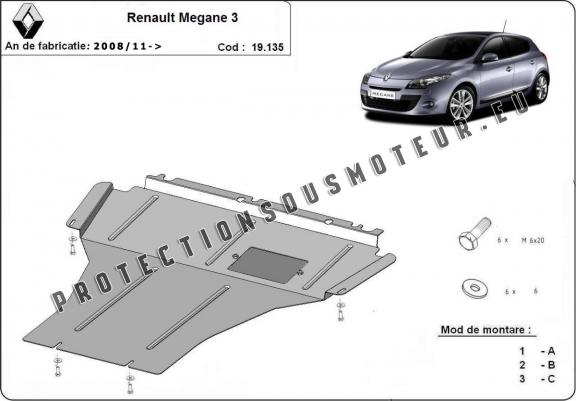 Cache sous moteur et de la boîte de vitesse Renault Megane 3