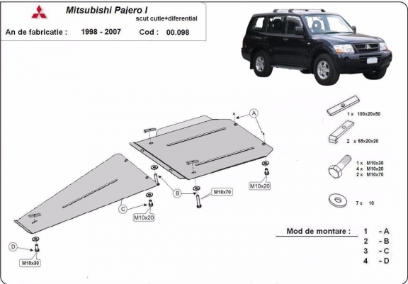 Cache de protection de la boîte de vitesse et de la différentiel Mitsubishi Pajero Sport 1