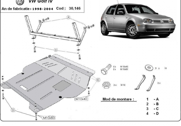 Cache sous moteur et de la boîte de vitesse VW Golf  mk4