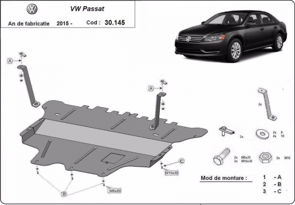 Cache sous moteur et de la boîte de vitesse VW Passat B8 - boîte de vitesses manuelle