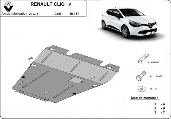 Cache sous moteur et de la boîte de vitesse Renault Clio 4