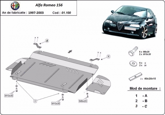 Cache sous moteur et de la boîte de vitesse Alfa Romeo 156