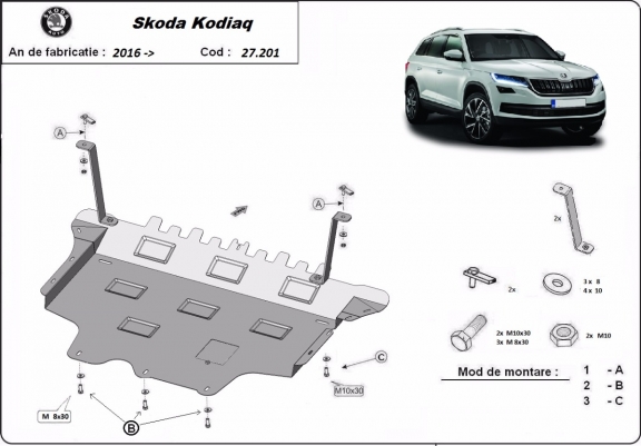 Cache sous moteur et de la boîte de vitesse Skoda Kodiaq