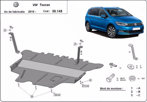 Cache sous moteur et de la boîte de vitesse VW Touran - boîte de vitesses manuelle