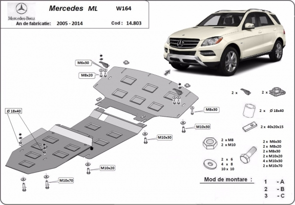 Cache sous moteur et de la boîte de vitesse Mercedes ML W164