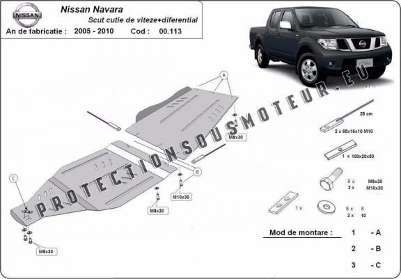 Cache de protection de la boîte de vitesse  Nissan Navara D40