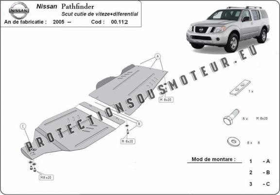 Cache de protection de la boîte de vitesse et de la différentiel Nissan Pathfinder
