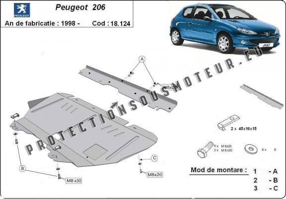 Cache sous moteur et de la boîte de vitesse Peugeot 206