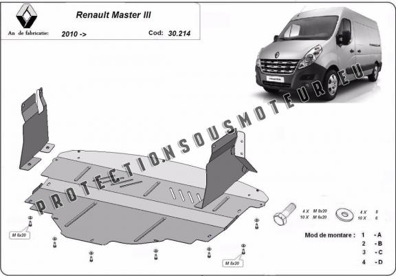 Cache sous moteur et de la boîte de vitesse Renault Master 3