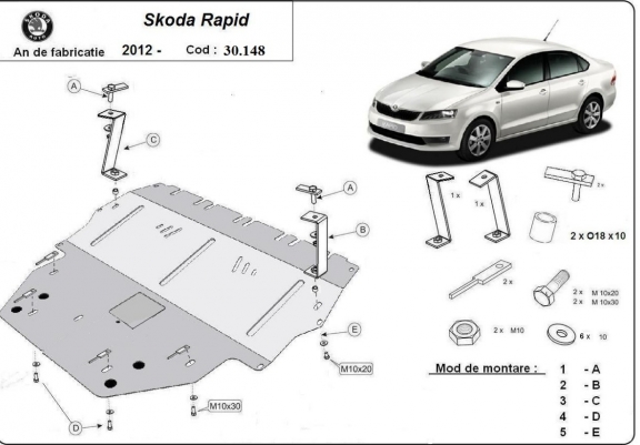 Cache sous moteur et de la boîte de vitesse Skoda Rapid