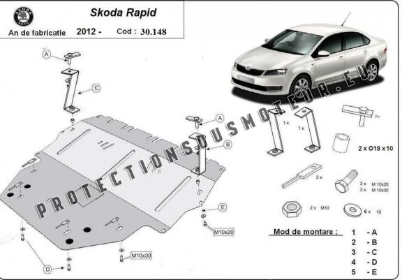 Cache sous moteur et de la boîte de vitesse Skoda Rapid