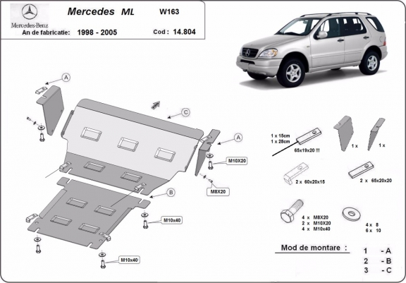 Cache sous moteur et de la radiateur Mercedes ML W163