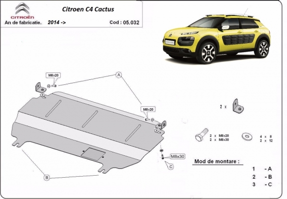 Cache sous moteur et de la boîte de vitesse Citroen C4 Cactus