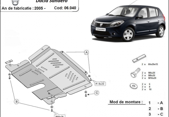 Cache sous moteur et de la boîte de vitesse Dacia Sandero