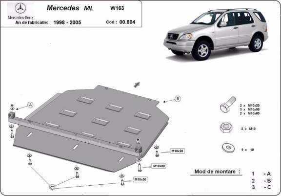 Cache de protection de la boîte de vitesse Mercedes ML W163