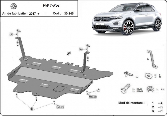 Cache sous moteur et de la boîte de vitesse Volkswagen T-Roc - boîte de vitesses manuelle
