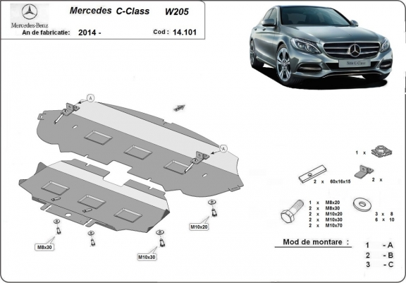 Cache sous moteur et de la radiateur Mercedes C-Class W205