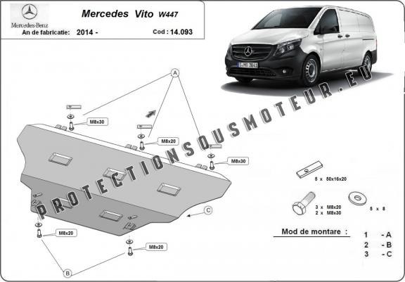 Cache sous moteur et de la boîte de vitesse Mercedes Vito W447 4x2, 1.6 D